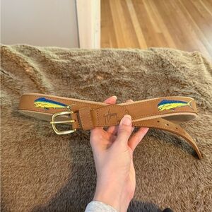 Guy Harvey Brown Leather Belt with Fish Embroidery 36